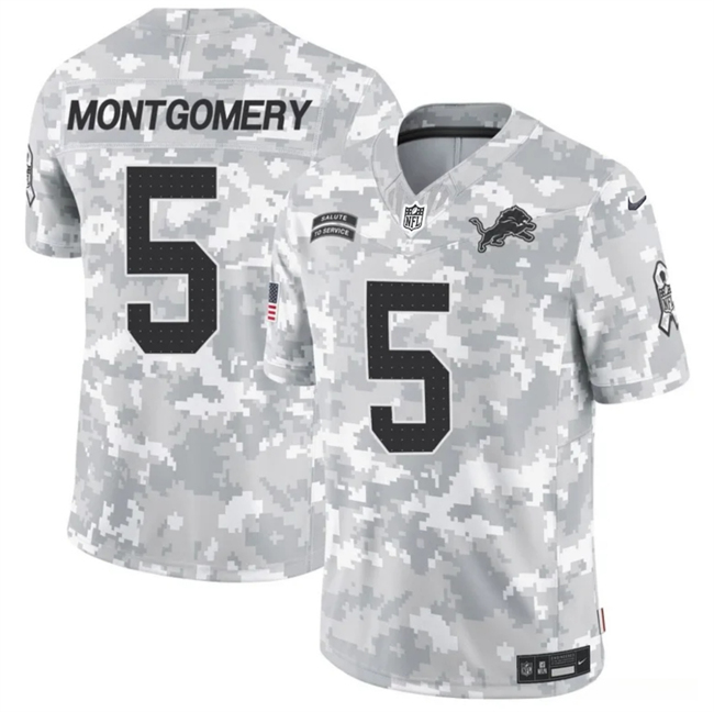 Men's Detroit Lions #5 David Montgomery Arctic Camo 2024 F.U.S.E. Salute to Service Limited Football Stitched Jersey